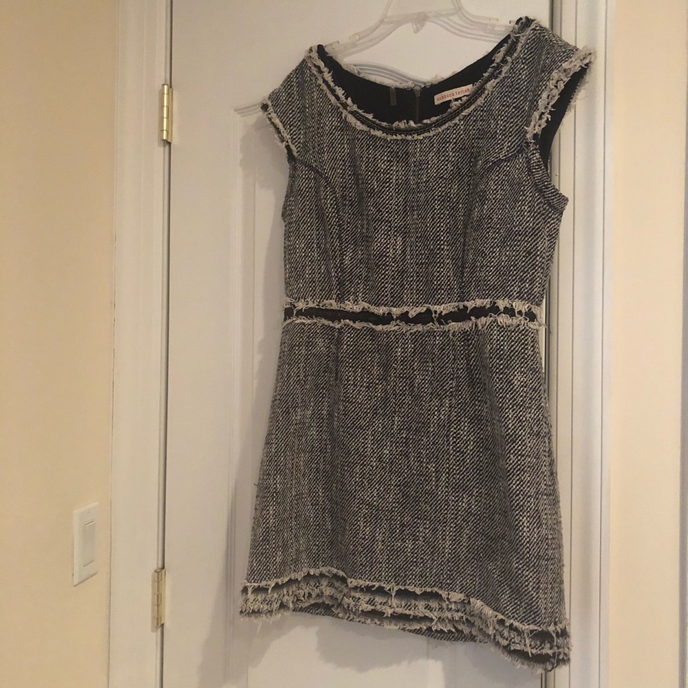 Rebecca Taylor Tweed Fringe Mini Dress Size 12 - Picture 7 of 11